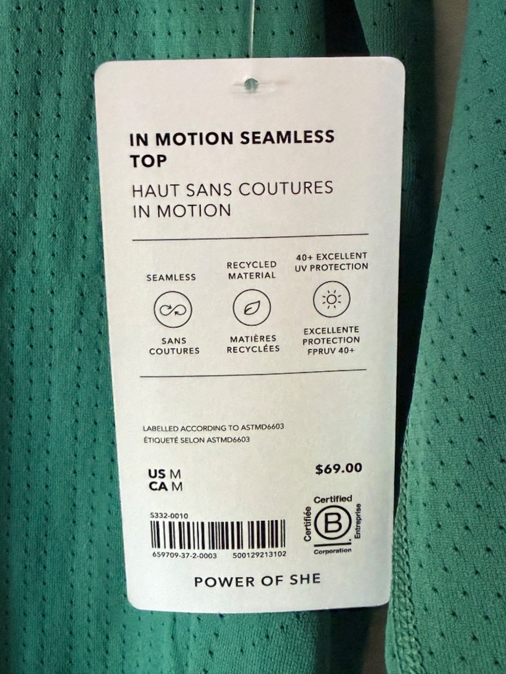 ATHLETA NWT In Motion Seamless Top | Long Sleeve Workout Top 40+ UV Green Medium - Picture 3 of 4